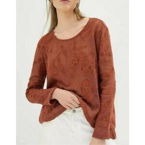 Anthropologie Forever That Girl Louis Top Leafy Motif High Low Honey Sz XL